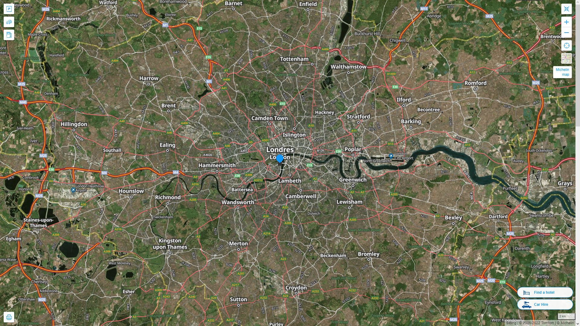London Royaume Uni Autoroute et carte routiere avec vue satellite
